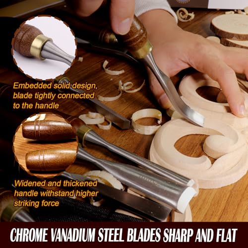 LWCUSNJ 12-Piece Wood Carving Chisel Set - CR-V 60 Steel Multi-Shape Edge Gouges Carving tool for Woodworking Beginners and Professionals with Storage Case - Image 4