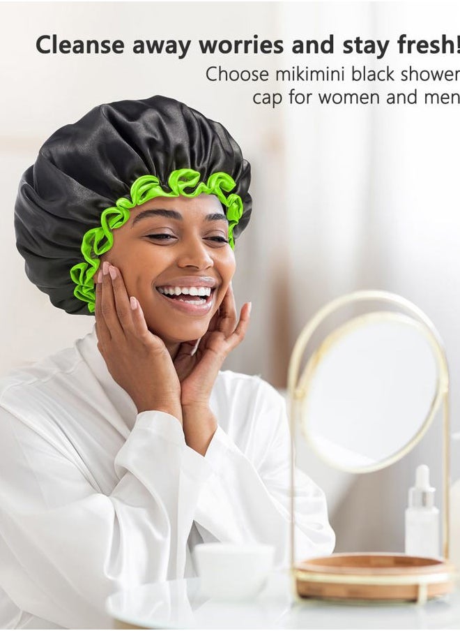 mikimini Black Small Shower Cap for Child 1 Pack, Double Layers Waterproof Bathing Hair Cap with Reusable Soft Comfortable PEVA Lining, Cute, non-fading & Stretchy Shower Hat  - Image 5