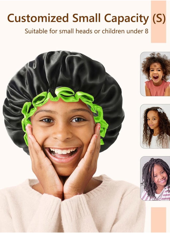 mikimini Black Small Shower Cap for Child 1 Pack, Double Layers Waterproof Bathing Hair Cap with Reusable Soft Comfortable PEVA Lining, Cute, non-fading & Stretchy Shower Hat  - Image 2