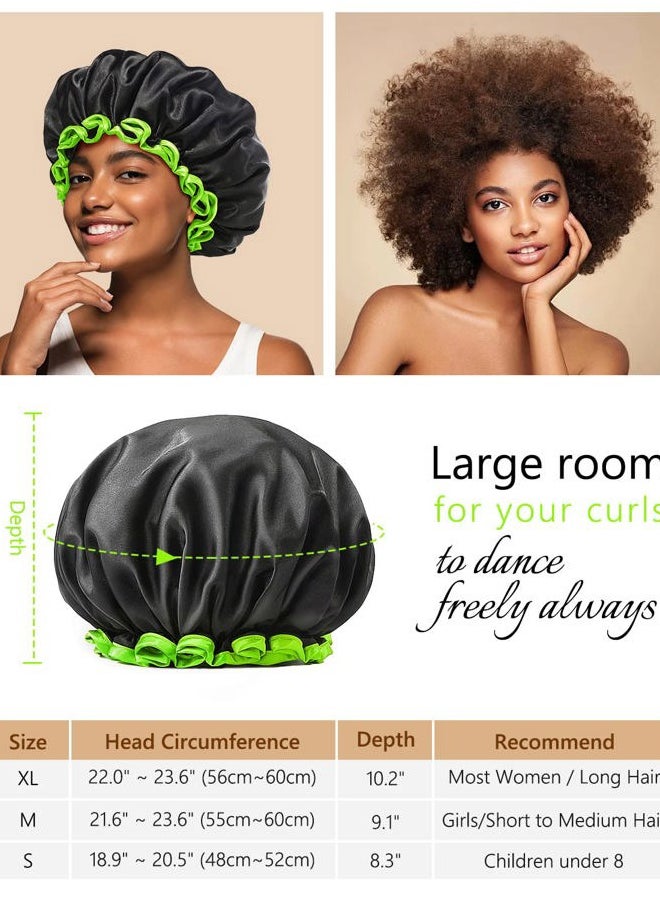 mikimini Black Small Shower Cap for Child 1 Pack, Double Layers Waterproof Bathing Hair Cap with Reusable Soft Comfortable PEVA Lining, Cute, non-fading & Stretchy Shower Hat  - Image 3