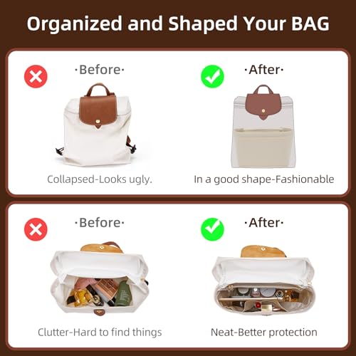 Doxo Backpack Organzier Insert Compatible with Longchamp Le Pliage Bag and More (9" L x 3.2" W x 6.7" H, Beige) - Image 2