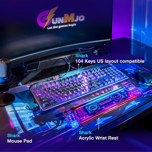 GUNMJO PBT Dye-Sublimation Shark Keycaps for Gaming Keyboard with Cherry Gateron Kailh MX Switches Mechanical Keyboard, OEM Profile 61/87 /Full 104 Keys US Layout Compatible Keys with 6.25U Space Bar - Image 2