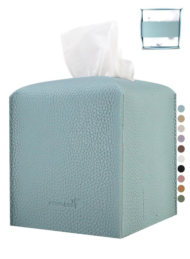 PENGLONG Tissue Box Cover 5X5X5'' PU Leather Tissue Holder Square Tissue Cube Box Organizer for Bathroom Vanity Countertop, Car, Night Stands, Office, Home, Kitchen (1Pack, Light Blue) - Image 1