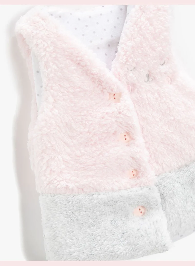 KOTON Faux Shearling Vest Button Detail Cotton