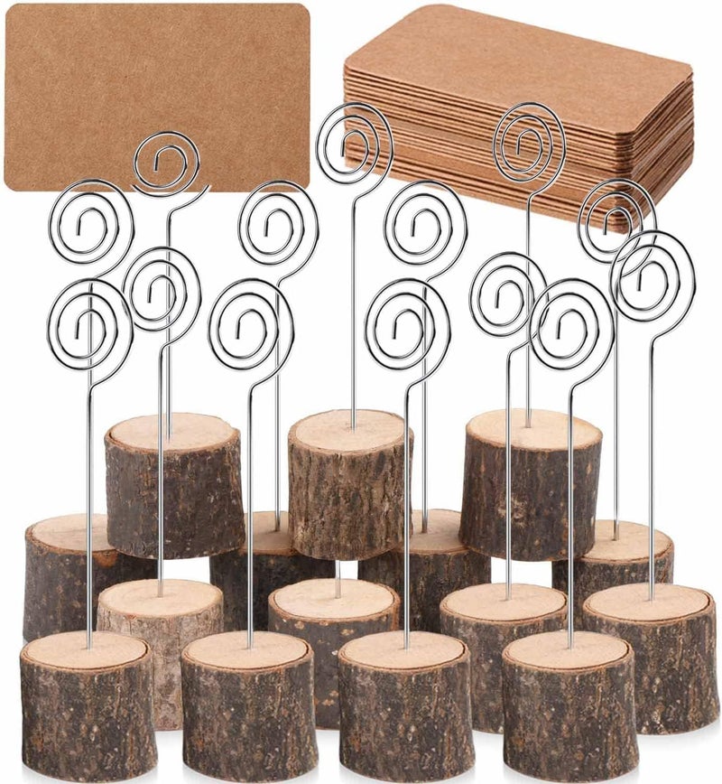 senover Place Card Holders Set 20pcs Rustic Wood Table Number Holders with 30pcs Cards Perfect for Wedding Decor and Party Decoration - Image 1