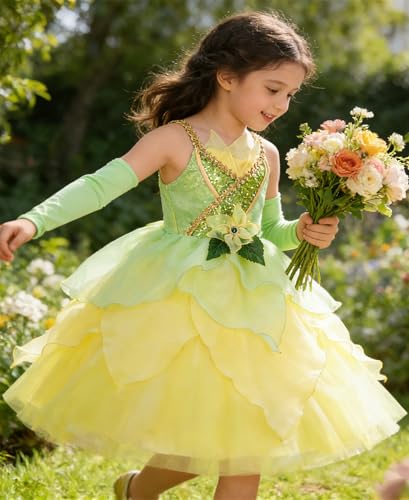 Axaxa Princess Tiana Costume for Girls Princess and the Frog Dress With Accessories - Image 5