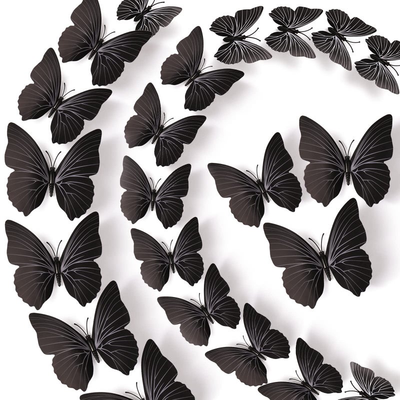LiveGallery 72 PCS Black Removable 3D DIY Beautiful Butterfly Wall Decals Colorful Butterflies Art Decor Wall Stickers Murals for Kids Baby Boy Girls Bedroom Classroom Offices Black