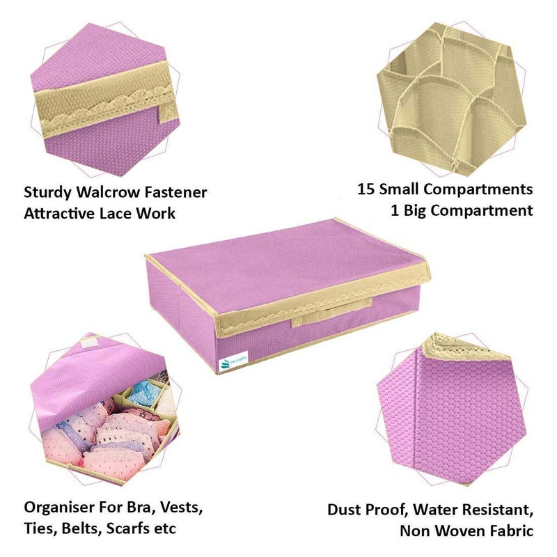UNICRAFTS Lingerie Organizer 15 Plus 1 Compartment Cell Foldable Lingerie Storage Box With Lid Non Woven Drawer Dividers Pack of 2 1Pink 1Black - Image 4