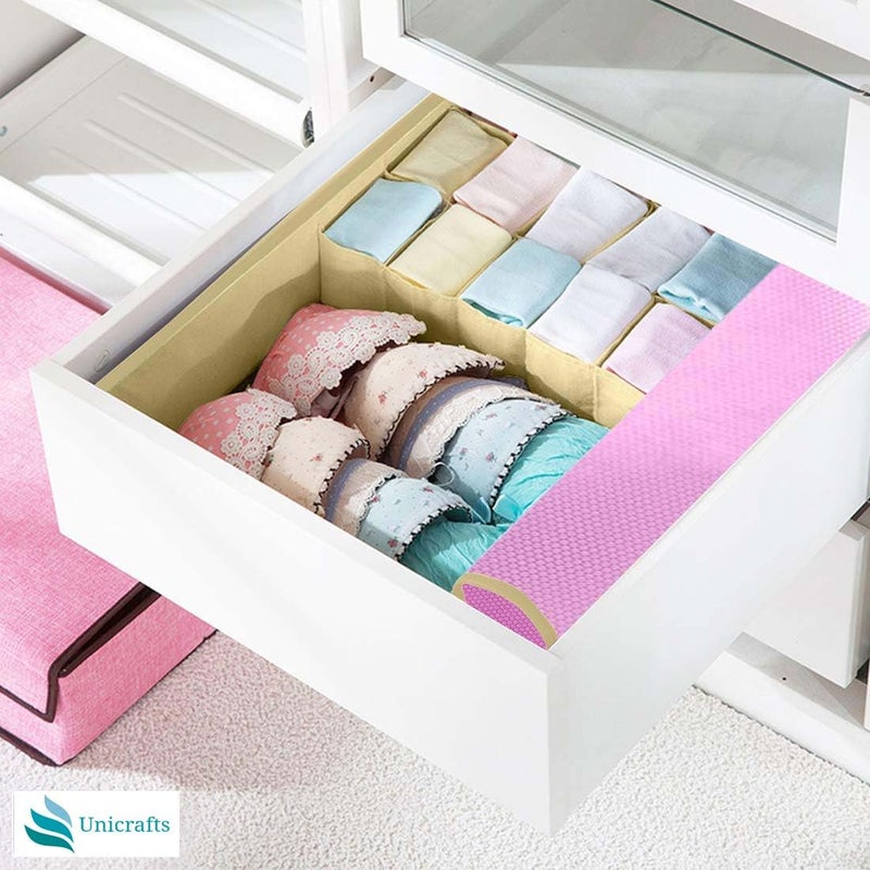 UNICRAFTS Lingerie Organizer 15 Plus 1 Compartment Cell Foldable Lingerie Storage Box With Lid Non Woven Drawer Dividers Pack of 2 1Pink 1Black - Image 3