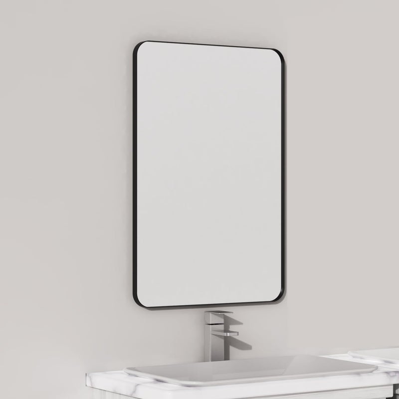 VocalStar Black Metal Framed Bathroom Mirror for Wall 16 x 24 Inch Rounded Rectangle Matte Black Bathroom Vanity Mirror Farmhouse 14inch Shatterproof Glass  UltraFlush Hanging