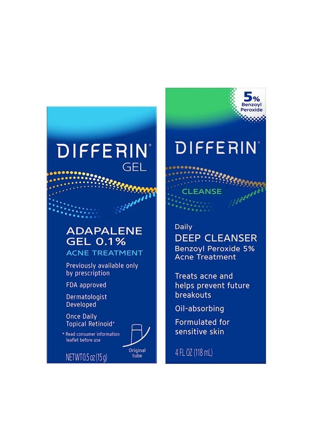 ديفرين مجموعة العناية بالبشرة المصابة بحب الشباب، جل ديفرين لعلاج حب الشباب بالريتينويد للوجه مع 0.1% أدابالين و5% بنزويل بيروكسيد، غسول للوجه وغسول للجسم، مصمم للبشرة المعرضة لحب الشباب والبثور - Image 1