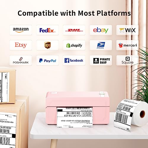 JADENS Bluetooth Thermal Label Printer 4x6, Pink Wireless Shipping Label Printer for Small Business & Packages, Compatible with iOS, Android, Mac, Windows, Amazon, Etsy, Ebay, Shopify - Image 3