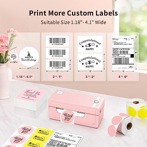 JADENS Bluetooth Thermal Label Printer 4x6, Pink Wireless Shipping Label Printer for Small Business & Packages, Compatible with iOS, Android, Mac, Windows, Amazon, Etsy, Ebay, Shopify - Image 4