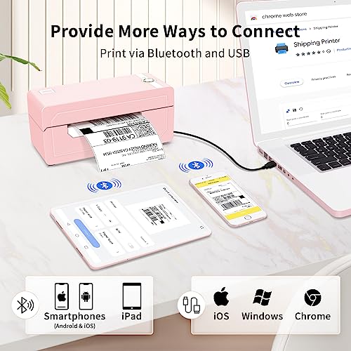 JADENS Bluetooth Thermal Label Printer 4x6, Pink Wireless Shipping Label Printer for Small Business & Packages, Compatible with iOS, Android, Mac, Windows, Amazon, Etsy, Ebay, Shopify - Image 2