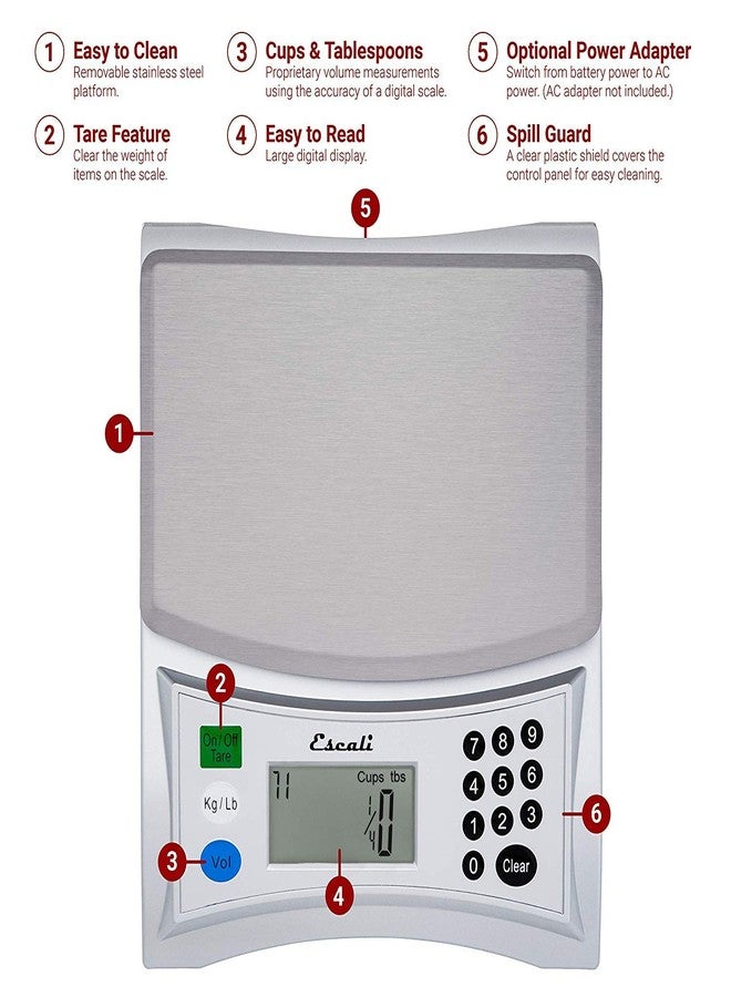 Escali Pana V136 Large Volume Measuring Kitchen/Baking/Cooking Scale, Preprogrammed With Over 150 Ingredients, LCD Digital Display, 13lb Capacity - Image 2