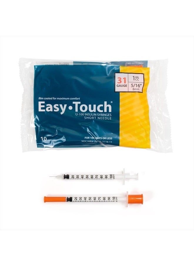 EasyTouch U-100 Insulin Syringe with Needle, 31G 1cc 5/16-Inch (8mm), Box of 100  - Image 2