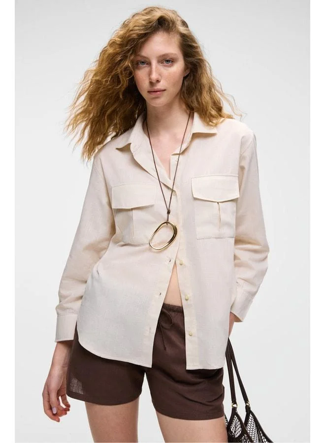 GRIMELANGE RIGO Women's Shirt, Collared, Long Sleeve, Regular Fit, Thin Cream Shirt