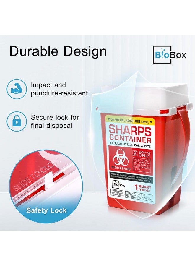 biobox Sharps Container Small - Sharps Containers for Home Use and Labs - Portable Needle Disposal and Travel Size Biohazard Bin - 1 Quart (Pack of 1) - Image 5