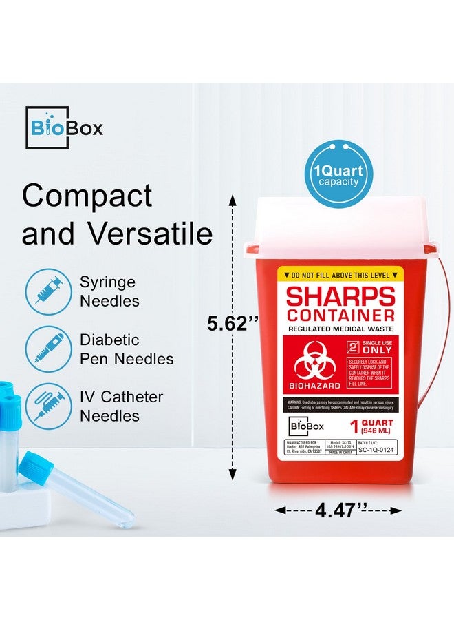 biobox Sharps Container Small - Sharps Containers for Home Use and Labs - Portable Needle Disposal and Travel Size Biohazard Bin - 1 Quart (Pack of 1) - Image 2