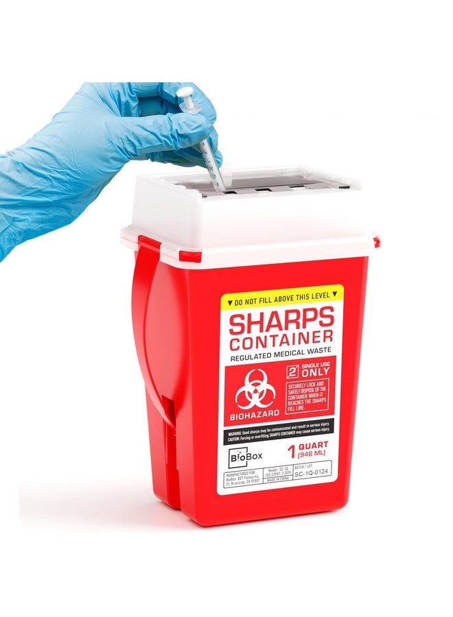 biobox Sharps Container Small - Sharps Containers for Home Use and Labs - Portable Needle Disposal and Travel Size Biohazard Bin - 1 Quart (Pack of 1) - Image 1