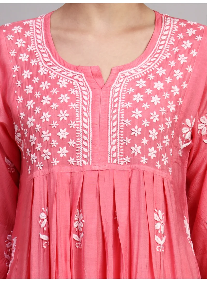 Alaya Coral Hand Embroidered Chikankari Muslin Jalabiya-AL4110 for Women | Best Price UAE