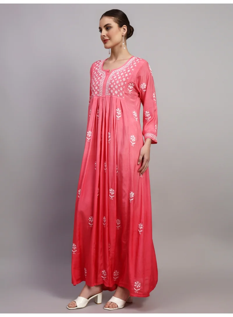 Alaya Coral Hand Embroidered Chikankari Muslin Jalabiya-AL4110 for Women | Best Price UAE