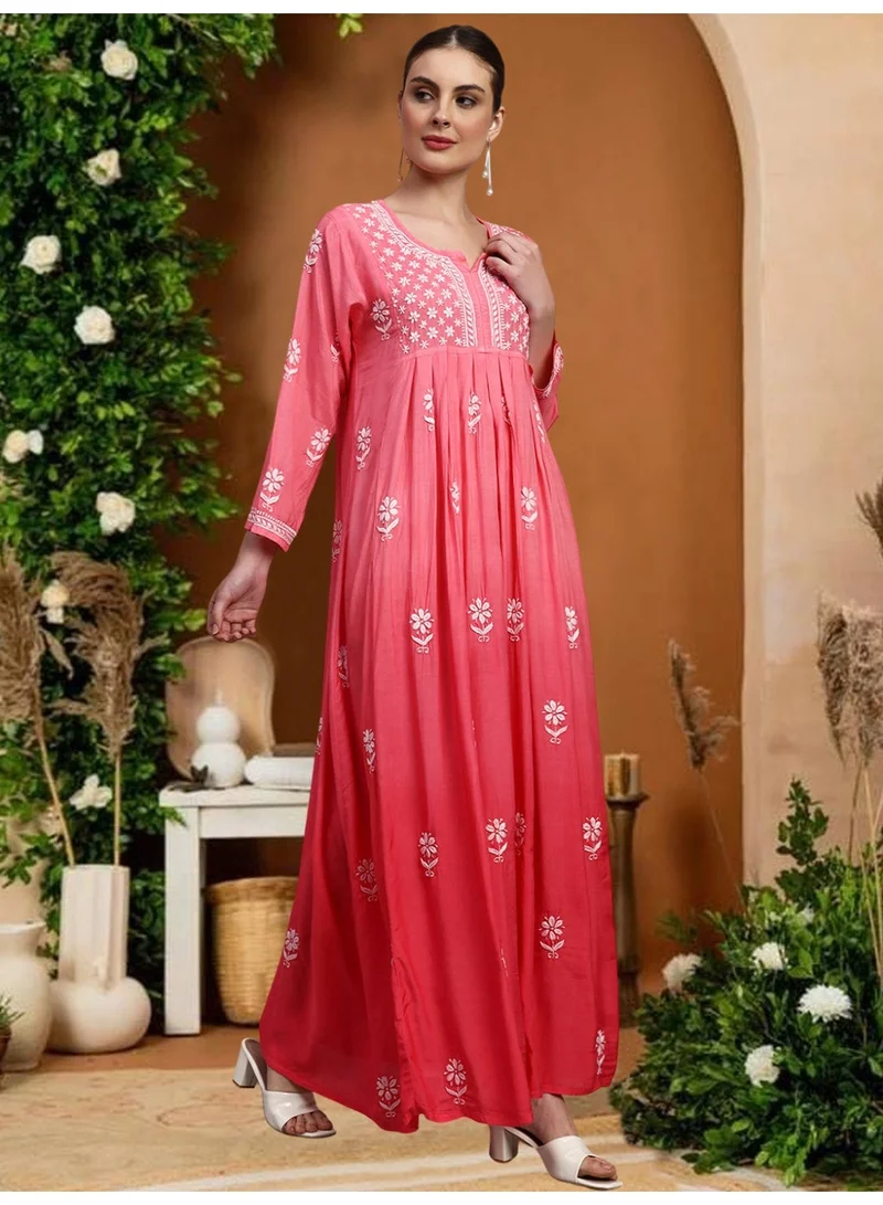 Alaya Coral Hand Embroidered Chikankari Muslin Jalabiya-AL4110 for Women | Best Price UAE