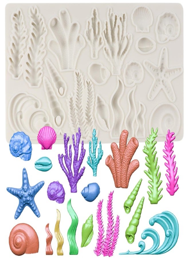 QDMOLDS قوالب سيليكون من كيو دي مولدز بتصميم بحري، على شكل أصداف بحرية، ونجم البحر، وأعشاب بحرية، وشعاب مرجانية، لتزيين الكيك والكب كيك، وصنع الحلويات، والشوكولاتة، وعجينة السكر، والطين البوليمري. - Image 1