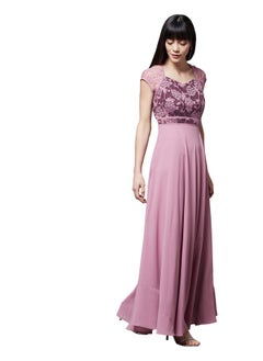 Miss Chase Miss Chase Women's Lavender & Wine V-Neck Cap Sleeves Floral Lace Fit & Flare Maxi Dress (MCSS21D06-11-249-03, Lavender & Wine, S)  - Image 3