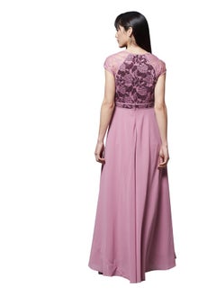 Miss Chase Miss Chase Women's Lavender & Wine V-Neck Cap Sleeves Floral Lace Fit & Flare Maxi Dress (MCSS21D06-11-249-03, Lavender & Wine, S)  - Image 4