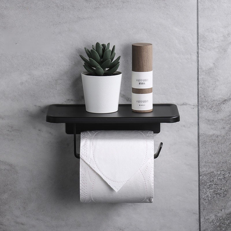 White Toilet Tissue Holer Cross-border Punch-free Bathroom Storage Mobile Phone Shelf Space Aluminum Toilet Roll Paper Holer(Aluminum Nordic mobile phone holder-G white) - Image 3