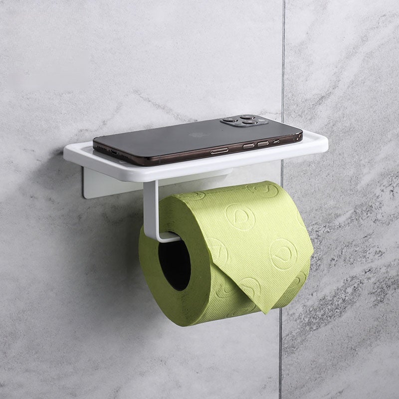 White Toilet Tissue Holer Cross-border Punch-free Bathroom Storage Mobile Phone Shelf Space Aluminum Toilet Roll Paper Holer(Aluminum Nordic mobile phone holder-G white) - Image 4
