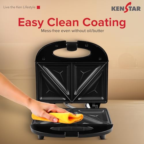 Kenstar SNACKY 750W Sandwich Maker | Non-Stick 2-Slice Grill Plates | Cool-Touch Body & Auto Cut-Off | Black - Image 4