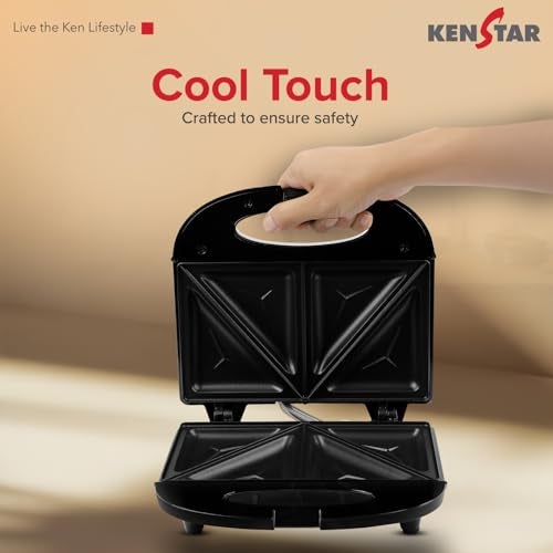 Kenstar SNACKY 750W Sandwich Maker | Non-Stick 2-Slice Grill Plates | Cool-Touch Body & Auto Cut-Off | Black - Image 5
