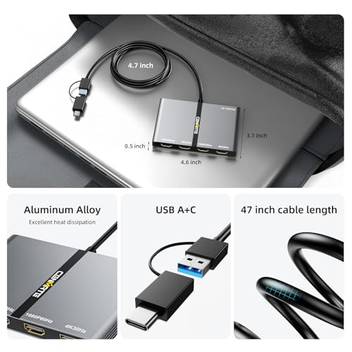 CENMATE USB A/C 3.0 to 4xHDMI Adapter Support Mirror/Extend Mode Compatible with Mac/Win,5-in-1 USB C Docking Station(4K30Hz x2+1080P60Hz x2+Type C 3.0), 4 Monitor Docking Station with 4 HDMI - Image 5