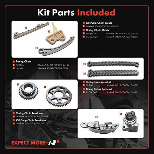 A-Premium Set of 9PCS Engine Timing Chain Kit W/Tensioner & Guide & Sprocket [fits DOHC, 4Cyl 2.0L 2.2L] Compatible with Honda S2000 2000 2001 2002 2003 [2.0L] & S2000 2004 2005 2006 2007 2009 [2.2L] - Image 2