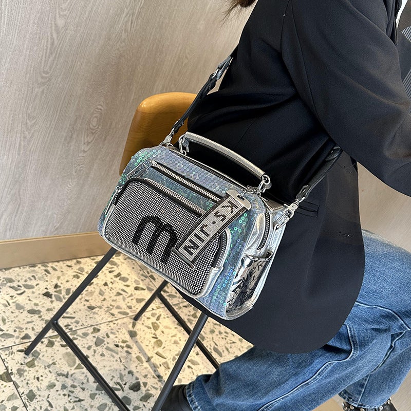 Fashionable And Versatile Diamond-Encrusted Crossbody Bag For Women Bag Casual Simple Sequin Handbag Soft Leather Shoulder Bag - Image 4