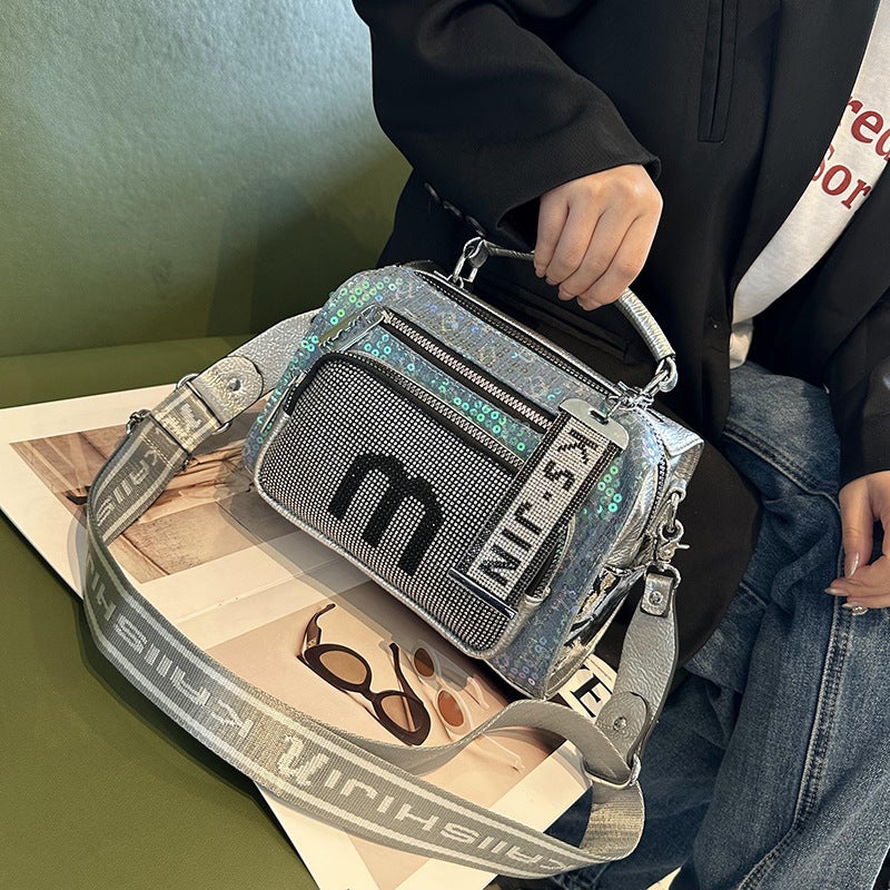 Fashionable And Versatile Diamond-Encrusted Crossbody Bag For Women Bag Casual Simple Sequin Handbag Soft Leather Shoulder Bag - Image 2