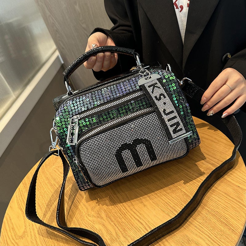 Fashionable And Versatile Diamond-Encrusted Crossbody Bag For Women Bag Casual Simple Sequin Handbag Soft Leather Shoulder Bag - Image 1
