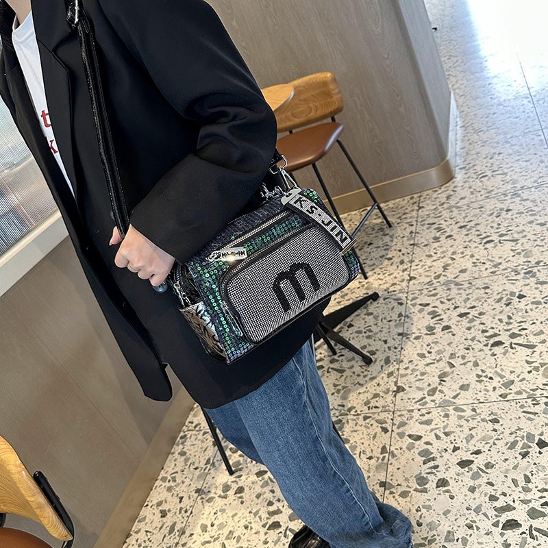 Fashionable And Versatile Diamond-Encrusted Crossbody Bag For Women Bag Casual Simple Sequin Handbag Soft Leather Shoulder Bag - Image 5