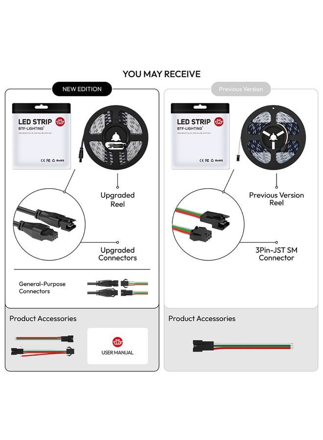 BTF-LIGHTING RGBW RGB+Cool White SK6812 (Similar WS2812B) Individually Addressable 16.4ft 60LEDs/Pixels/m Flexible 4 Colors in 1 LED Dream Color LED Strip IP30 Non-Waterproof DC5V Black PCB - Image 5