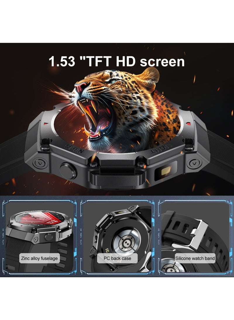 RollsTimi  Men's Smart Waterproof Sports Watch, Bluetooth Call, 1.53"Inch High-Definition Touch Screen, Multi-Dimensional Health Monitoring, With Flashlight and Compass,Long-Lasting Battery Life TR3MAX Black - Image 3