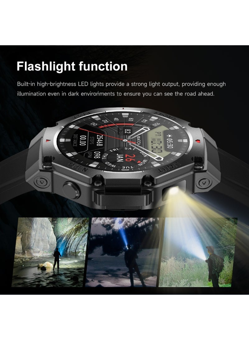 RollsTimi  Men's Smart Waterproof Sports Watch, Bluetooth Call, 1.53"Inch High-Definition Touch Screen, Multi-Dimensional Health Monitoring, With Flashlight and Compass,Long-Lasting Battery Life TR3MAX Black - Image 5