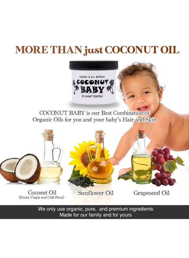 Coconut Essentials Coconut Baby Oil For Hair & Skin Organic Moisturizer Cradle Cap, Newborn Hair Growth, Massage Gel, Sensitive Skin Care, Infant Scalp, All Natural With Sunflower & Grape Seed Oils 2 Fl Oz - Image 2