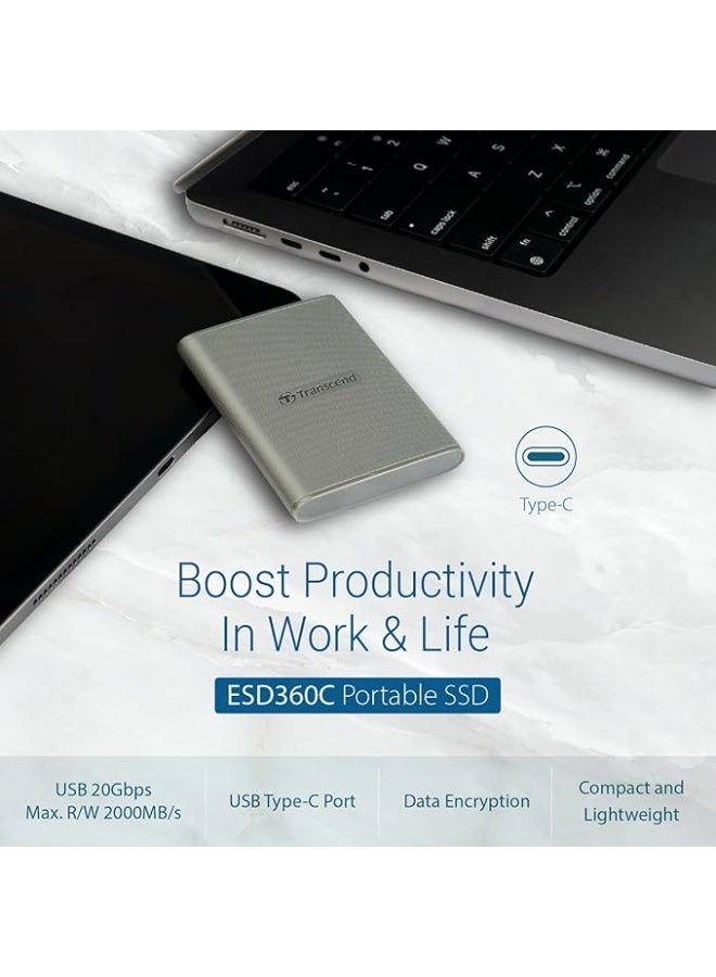 ترانسيند 11 Transcend 1TB External, Portable, Military Drop Test Certified SSD ESD360C USB 20Gbps Type C TS1TESD360C - Image 2
