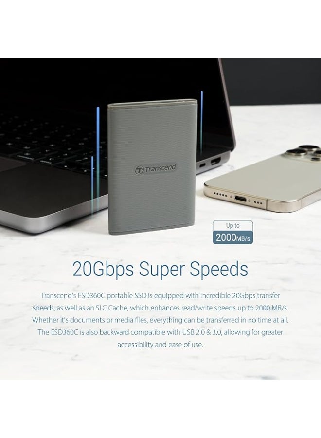 ترانسيند 11 Transcend 1TB External, Portable, Military Drop Test Certified SSD ESD360C USB 20Gbps Type C TS1TESD360C - Image 3