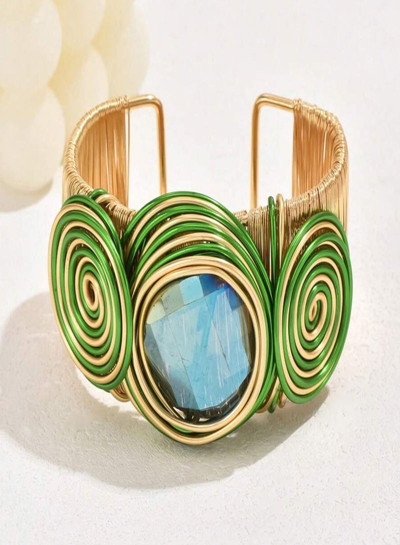 Bracelets For Women Colorful Gold Wire Wide Sparkly Rhinestone Bangle Fashion Clothes Jewelry  - Image 2