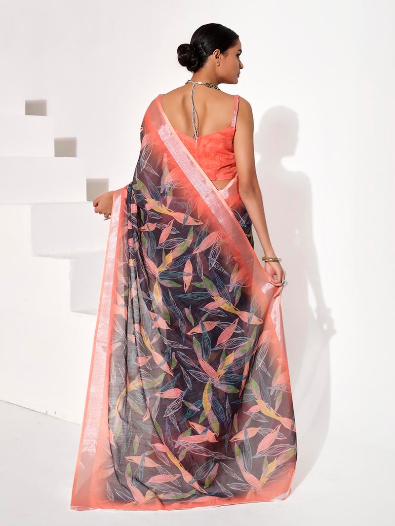 Kalaanj Women Multicolour Printed Bollywood Cotton Blend Saree, Multi Colour 5 - Image 5