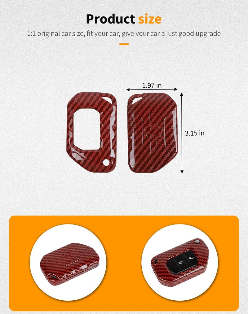 Hoolcar Key Fob Cover Case Key Holder Shell Remote Control Smart Key Fob Protector Compatible with Jeep Wrangler JL JLU & Gladiator JT 2018-2025, Red Carbon Fiber - Image 4