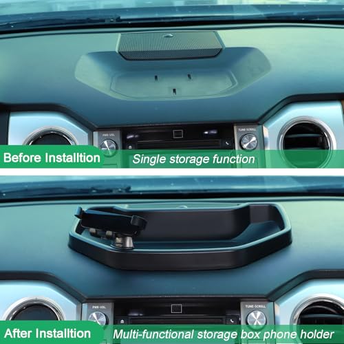 LLKUANG Black ABS Car Center Console Dash Table Storage Tray Fit for Toyota Tundra 20142021 Instrument Organizer Vertical Placement Phone Holder Cradle Accessorieswith Mobile Phone HolderB - Image 3